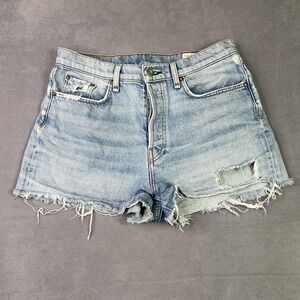 rag & bone‎ Maya Shorts Womens 28 Blue High Rise Distressed Denim Cutoff Raw Hem